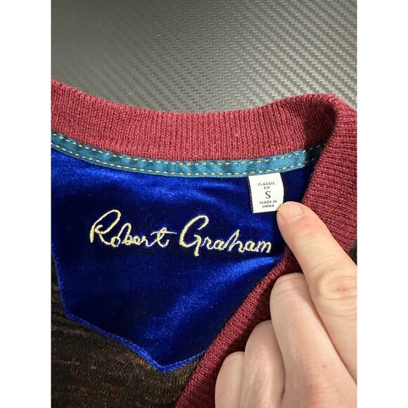 Robert Graham Red Black Wool Blend Cardigan Size Small Striped Knit - Picture 2 of 10